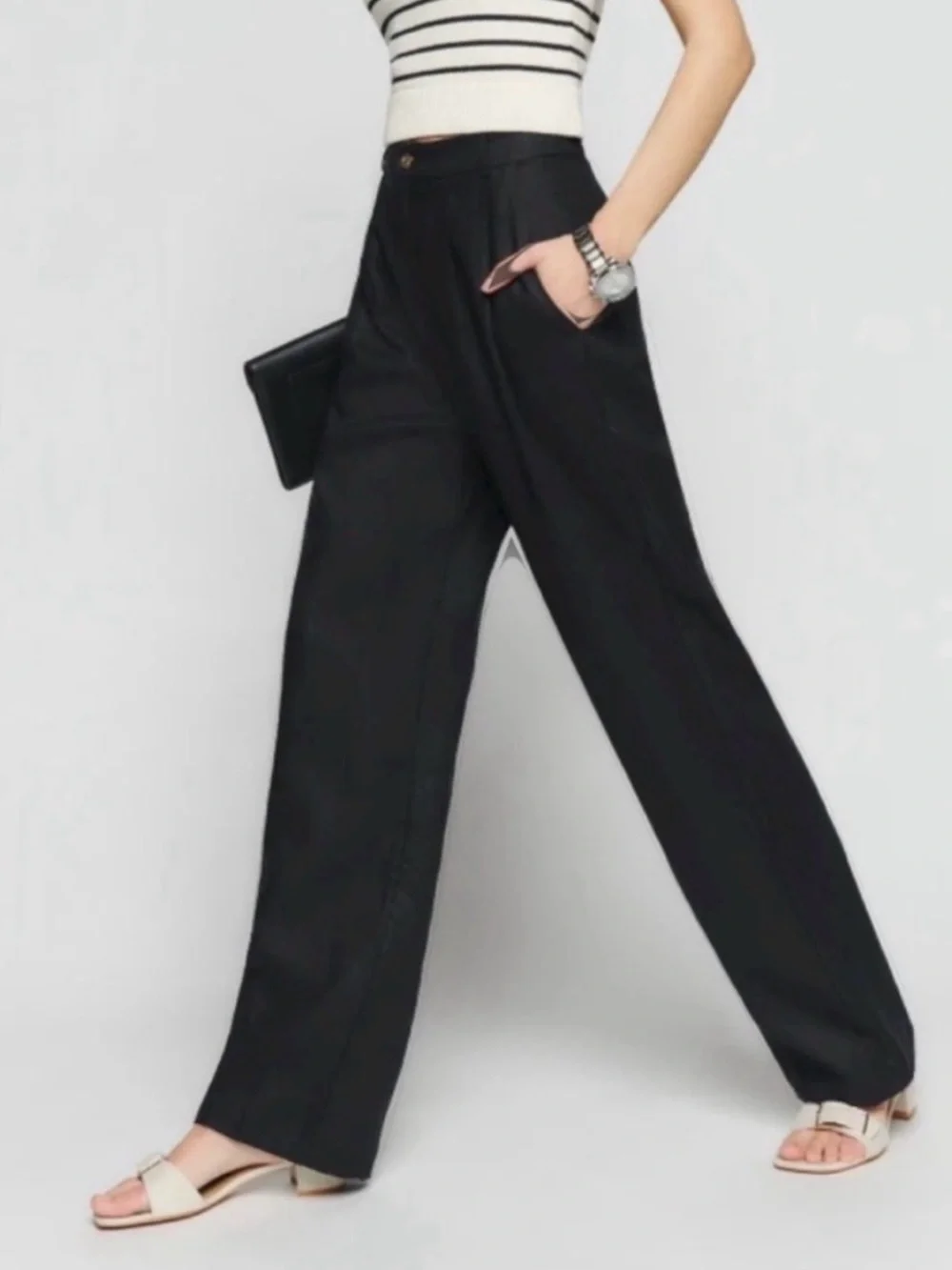 Reformation Mason Linen Pants in Black size 8 trousers EUC
